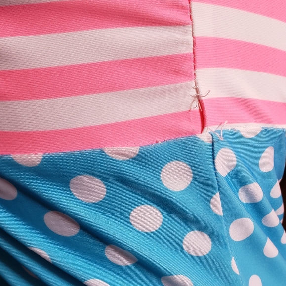 Rare Queen of Heartz pink stripe blue polka dot retro pinup swimsuit size S - Picture 10 of 12